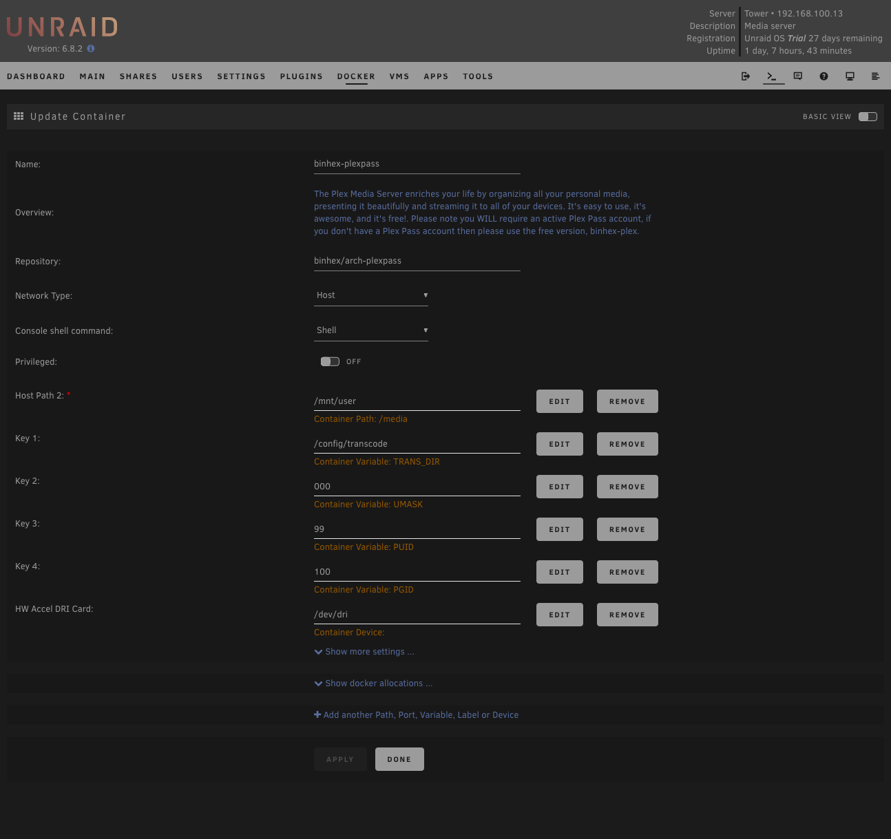 plex on unraid setup